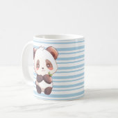 Niedlicher Panda-Kaffeebecher, hellblau gestreifte Kaffeetasse (Vorderseite Links)