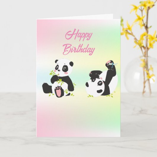 Niedlicher Panda Karte (Gelbe Blume)