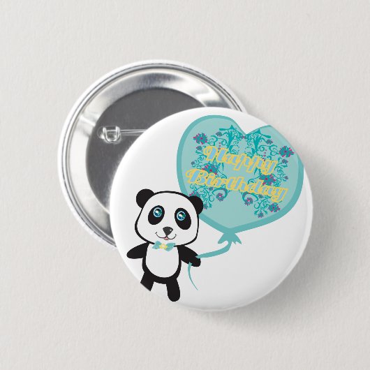 Niedlicher Panda mit Ballon Abzeichen Button (Vorne & Hinten)