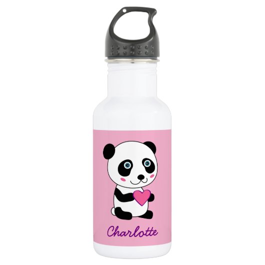 Niedlicher Panda mit einem rosa Herzen Trinkflasche (Vorderseite)