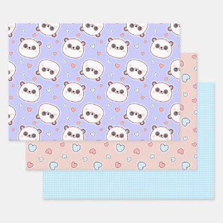 Niedlicher Panda mit Geburtstagsherzen Geschenkpapier Set