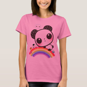 Niedlicher Panda mit kawaii-Essen auf Regenbogen T-Shirt