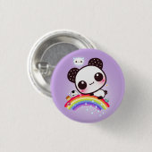 Niedlicher Panda mit kawaii Nahrung auf Regenbogen Button (Vorne & Hinten)