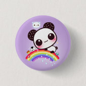 Niedlicher Panda mit kawaii Nahrung auf Regenbogen Button (Vorderseite)