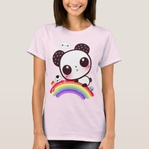 Niedlicher Panda mit kawaii Nahrung auf Regenbogen T-Shirt