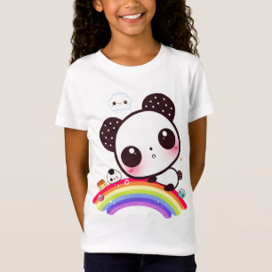 Niedlicher Panda mit kawaii Nahrung auf Regenbogen T-Shirt