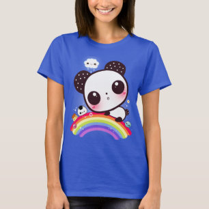 Niedlicher Panda mit kawaii Nahrung auf Regenbogen T-Shirt