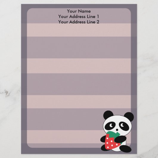 Niedlicher Panda mit lila Briefkopf (Vorderseite)