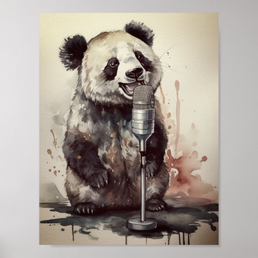 Niedlicher Panda mit Retro-Mikrofon Poster (Vorne)