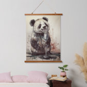 Niedlicher Panda mit Retro-Mikrofon Wandteppich Mit Holzrahmen (Schlafzimmer)