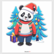 Niedlicher Panda mit Weihnachtsmannmütze und Weihn