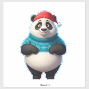 Niedlicher Panda mit Weihnachtsmannmütze und Weihn Aufkleber