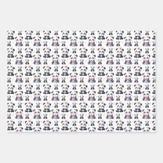 Niedlicher Panda Pattern Bär mit Grün & Geschenken Geschenkpapier Set (Vorderseite 2)