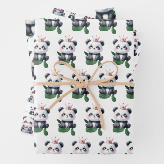 Niedlicher Panda Pattern Bär mit Grün & Geschenken Geschenkpapier Set (Beispiel)