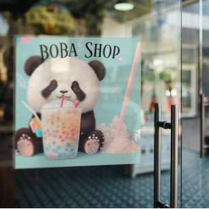 Niedlicher Panda-Tee mit Blase, Boba-Tee Fensteraufkleber