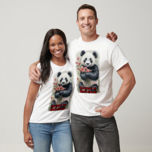Niedlicher Panda trägt Blumen zum Muttertag auf ei T-Shirt