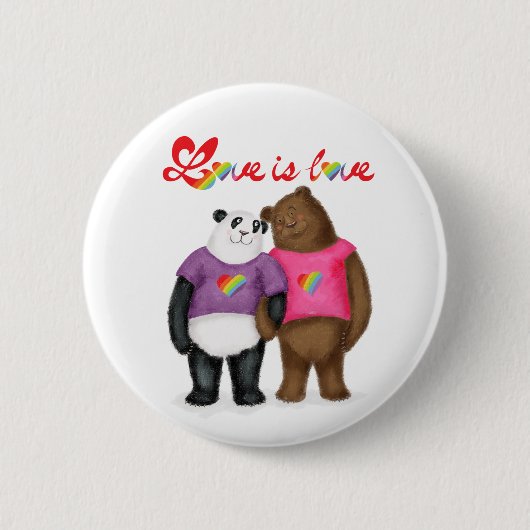 Niedlicher Panda und Braunbär "Liebe ist Liebe" Ab Button (Vorderseite)