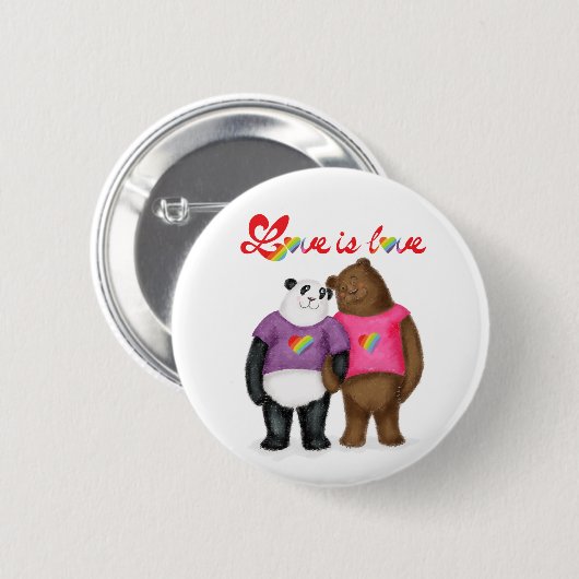 Niedlicher Panda und Braunbär "Liebe ist Liebe" Ab Button (Vorne & Hinten)