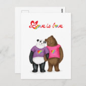 Niedlicher Panda und Braunbär "Liebe ist Liebe" Po Postkarte (Vorne/Hinten)