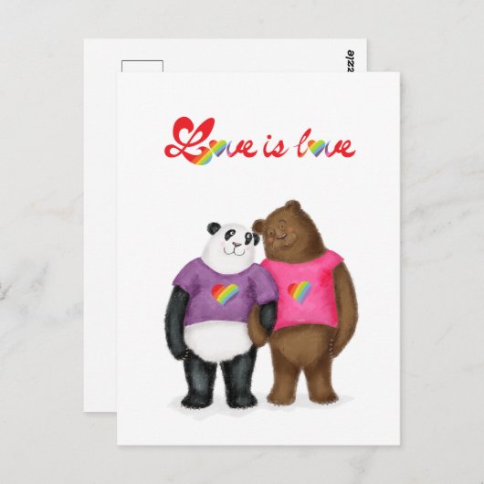 Niedlicher Panda und Braunbär "Liebe ist Liebe" Po Postkarte (Vorne/Hinten)