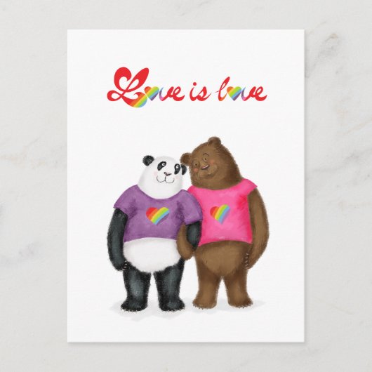 Niedlicher Panda und Braunbär "Liebe ist Liebe" Po Postkarte (Vorderseite)
