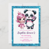 Niedlicher Panda zum Geburtstag der Prinzessin Einladung (Vorderseite)