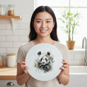 Niedlicher Panda zwischen Bambuswasserfarbe Schneidebrett