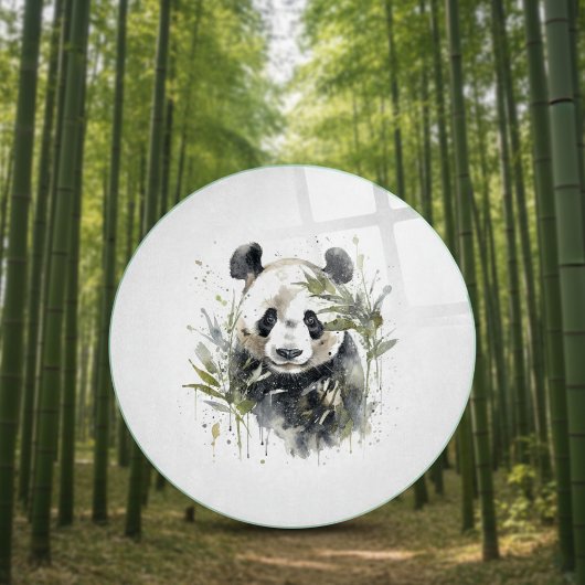 Niedlicher Panda zwischen Bambuswasserfarbe Schneidebrett