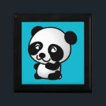 Niedlicher Pandabär aus Schwarz und Weiß Erinnerungskiste<br><div class="desc">Eine niedliche und anmutige Abbildung eines schwarz-weißen Panda-Bären,  der sich hinsetzt und glücklich,  freundlich und liebenswert aussieht. Türkisblauer Hintergrund.</div>