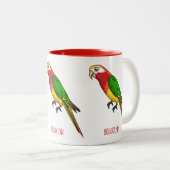 Niedlicher Papagei-Cartoon Zweifarbige Tasse (VorderseiteRechts)