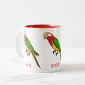 Niedlicher Papagei-Cartoon Zweifarbige Tasse (Vorderseite Links)