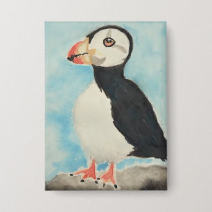 Niedlicher Papageientaucher-Wasserfarben-Alaska-So Button