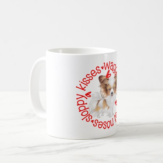 Niedlicher Papillon-Hund, schlampige Küsse Kaffeetasse (Vorderseite Links)