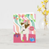 niedlicher Party Hund Cartoon JRT Mädchen ist glüc Karte (Gelbe Blume)