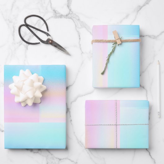 Niedlicher Pastel-holografischer Glitzer Geschenkpapier Set (Vorderseite)