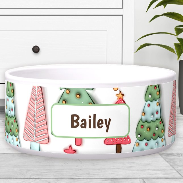 Niedlicher Pastel Weihnachtsbaum Individuelle Name Napf (Cute Pastel Christmas Tree Custom Name Dog Pet Bowl)