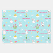 Niedlicher Pastelfrühling blüht Bunny Happy Oaster Geschenkpapier Set (Vorderseite)