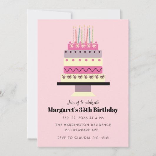 Niedlicher Pastelkuchen Retro-Inspiriert Geburtsta Einladung (Vorderseite)