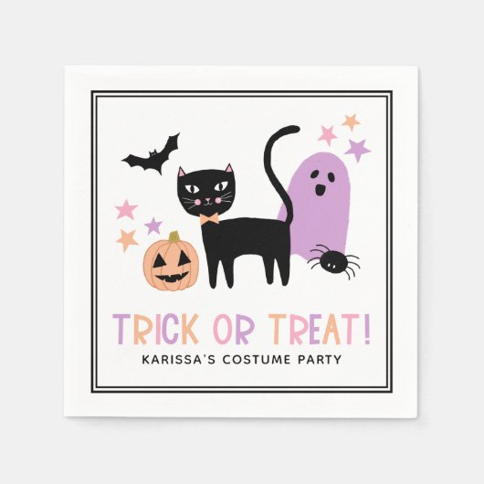 Niedlicher Pastell Halloween Trick oder Treat Name Serviette (Vorderseite)
