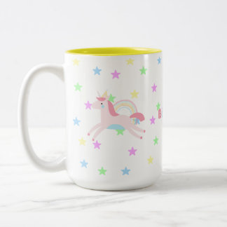 Niedlicher Pastell Unicorn-Regenbogengeburtstag Zweifarbige Tasse