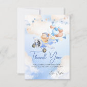 Niedlicher Pastellblauer Bär auf dem Flugzeug Dankeskarte (Vorderseite)