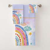 Niedlicher pastellfarbener Regenbogen personalisie Badhandtuch Set (Insitu)