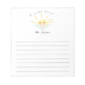 Niedlicher, pastellgelber Sonnenschein für Lehrer Notizblock (Vorderseite)