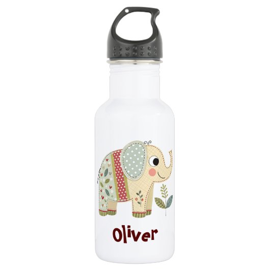 Niedlicher Patchwork-Elephant Edelstahlflasche (Vorderseite)