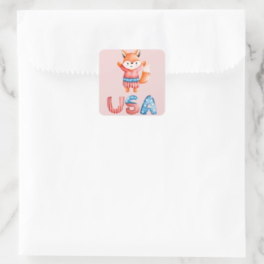 Niedlicher Patriotic Fox Quadratischer Aufkleber (Tasche)