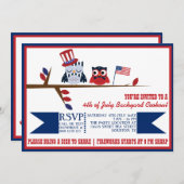 Niedlicher Patriotic Owls Amerikanische Unabhängig Einladung (Vorne/Hinten)