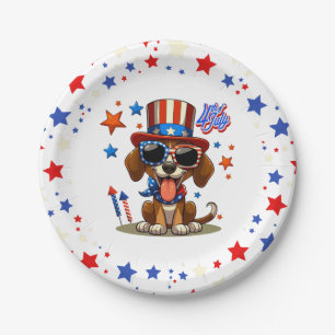 Niedlicher, patriotischer 4. Juli Hund/Welpe Pappteller