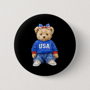 Niedlicher patriotischer Bär usa 4. Juli amerikani Button