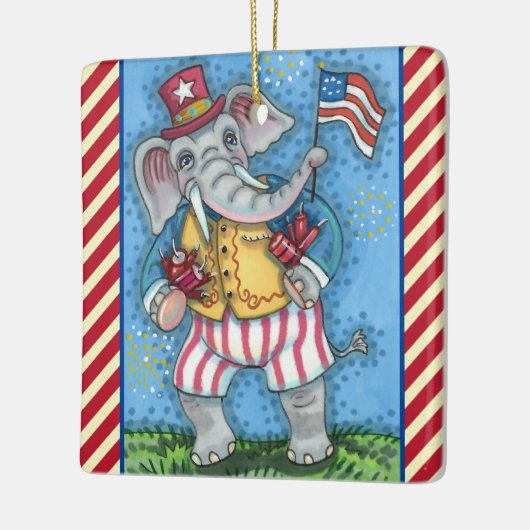 NIEDLICHER PATRIOTISCHER ELEFANG WAVING AMERIKANIS KERAMIKORNAMENT (Links)