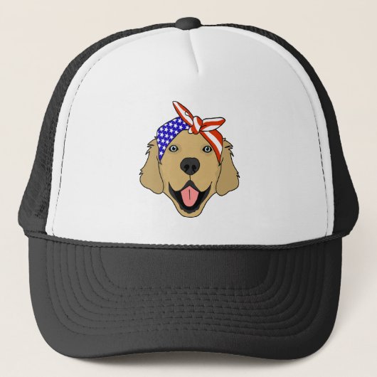 Niedlicher Patriotischer Golden Retriever Dog Truckerkappe (Vorderseite)